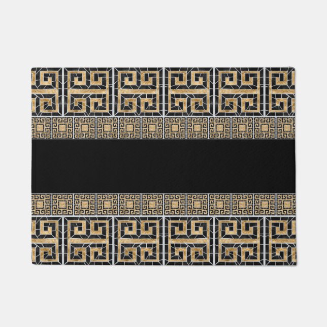 Greek Broken Tile Mosaic Black and gold Doormat (Front)