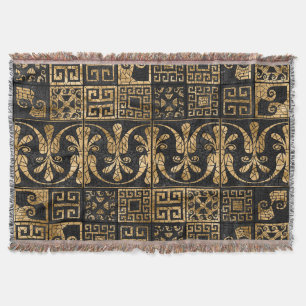 Greek Broken Tile Mosaic Black and gold Throw Blanket