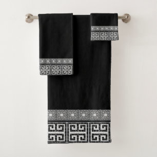 Greek Broken Tile Mosaic Black Marble Bath Towel Set