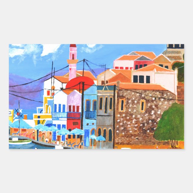 Greek coast rectangular sticker (Front)