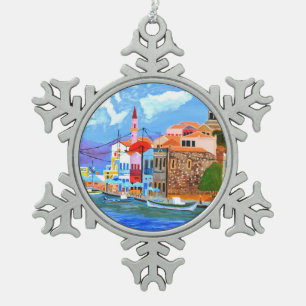 Greek Coast Snowflake Pewter Christmas Ornament