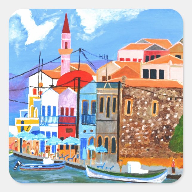 Greek coast square sticker (Front)