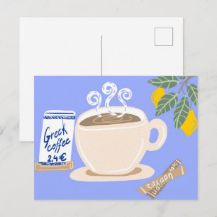 Greek Coffee & Lemon Branch Mediterranean Print Postcard