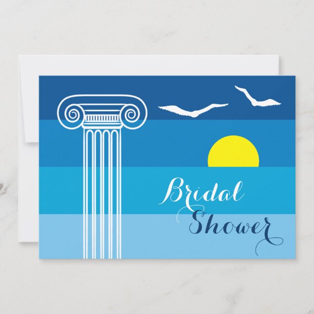 Greek column & seagulls wedding bridal shower invitation (Front)