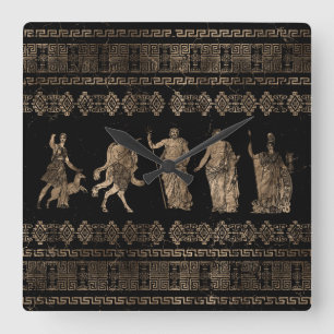Greek Deities and Meander key ornament Square Wall Clock