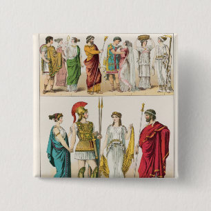 Greek Dress, from 'Trachten der Voelker, 1864 15 Cm Square Badge