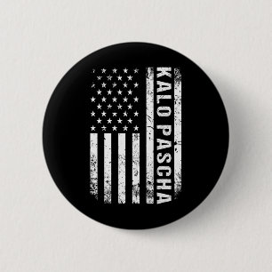 Greek Easter Kalo Pascha Retro Us Flag Greek Ameri 6 Cm Round Badge