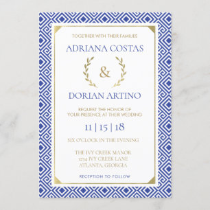 Greek Elegance Wedding Invitation, Blue, Gold Invitation