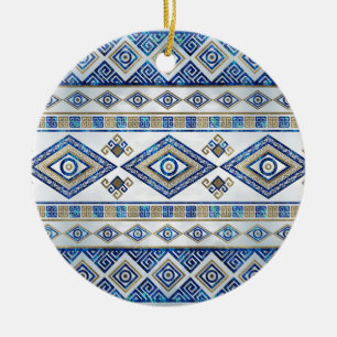 Greek Evil Eye and Meander Key Ornament