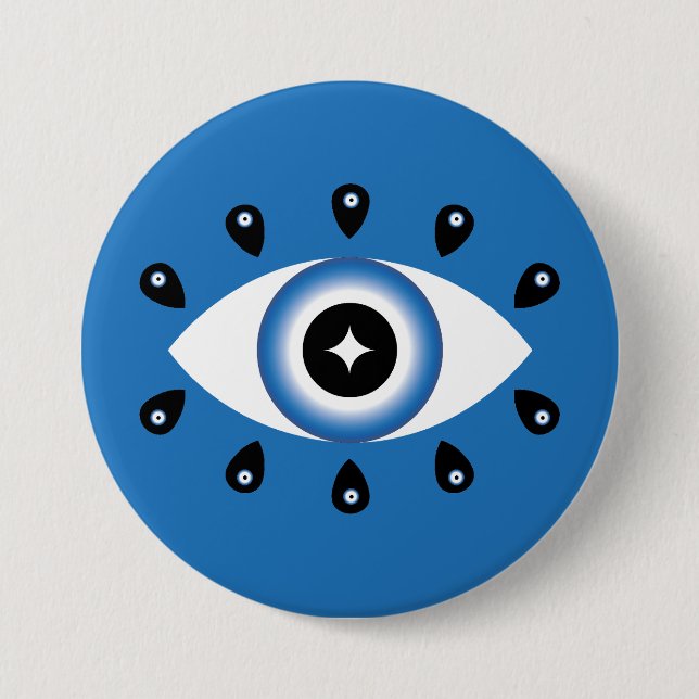 Greek Evil Eye Blue Black White 7.5 Cm Round Badge (Front)