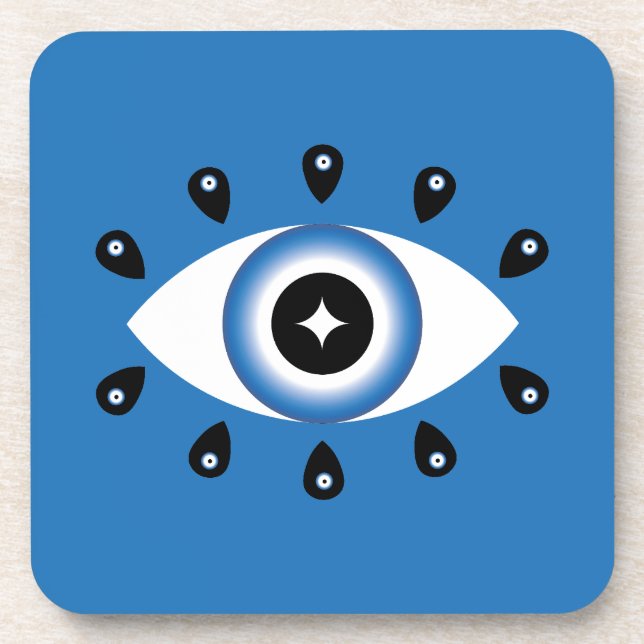 Greek Evil Eye Blue Black White Coaster (Front)