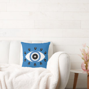 Greek Evil Eye Blue Black White Cushion