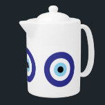 Greek Evil Eye Blue Mati decorative teapot design<br><div class="desc">Greek Evil Eye Blue Mati decorative teapot design with lid. Famous Greek / Turkish charm drawing symbolic for believe in protection and good luck. Custom pot for home,  party,  wedding,  bar,  restaurant,  office etc.</div>