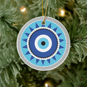Greek Evil Eye Blue White Ceramic Ornament