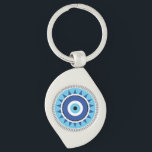 Greek Evil Eye Blue White Key Ring<br><div class="desc">An illustrations of the Greek evil eye. Which is the Greek and Turkish symbol of protection.</div>
