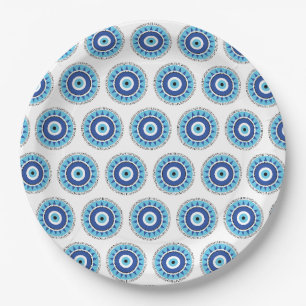 Greek Evil Eye Blue White Paper Plate