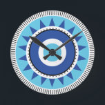 Greek Evil Eye Blue White Round Clock<br><div class="desc">An illustrations of the Greek evil eye. Which is the Greek and Turkish symbol of protection.</div>