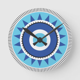 Greek Evil Eye Blue White Round Clock