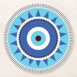 Greek Evil Eye Blue White Round Paper Coaster<br><div class="desc">An illustrations of the Greek evil eye. Which is the Greek and Turkish symbol of protection.</div>