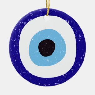Greek Evil Eye Distressed Design Ceramic Ornament