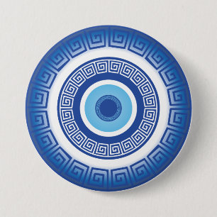Greek Evil Eye In Greek Key 7.5 Cm Round Badge