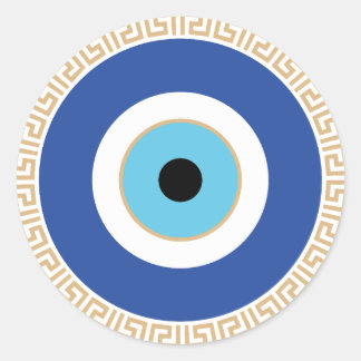 Greek Evil Eye In Greek Key Classic Round Sticker