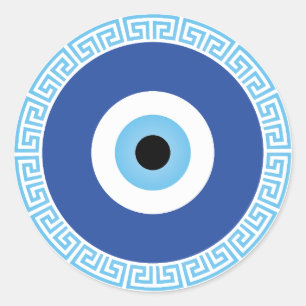 Greek Evil Eye In Greek Key Classic Round Sticker