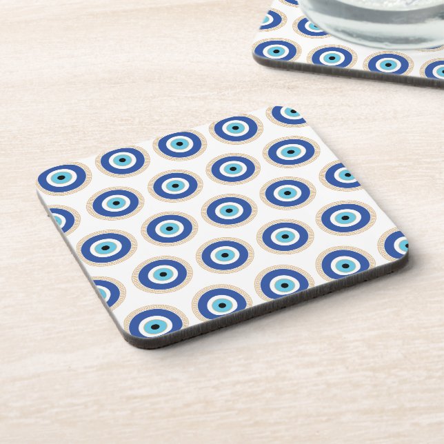Greek Evil Eye In Greek Key Coaster (Left Side)