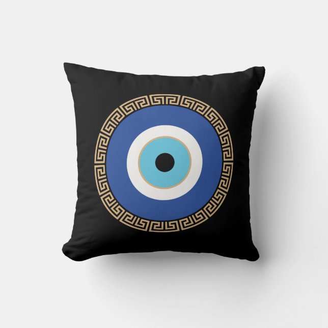 Greek Evil Eye In Greek Key Cushion (Front)