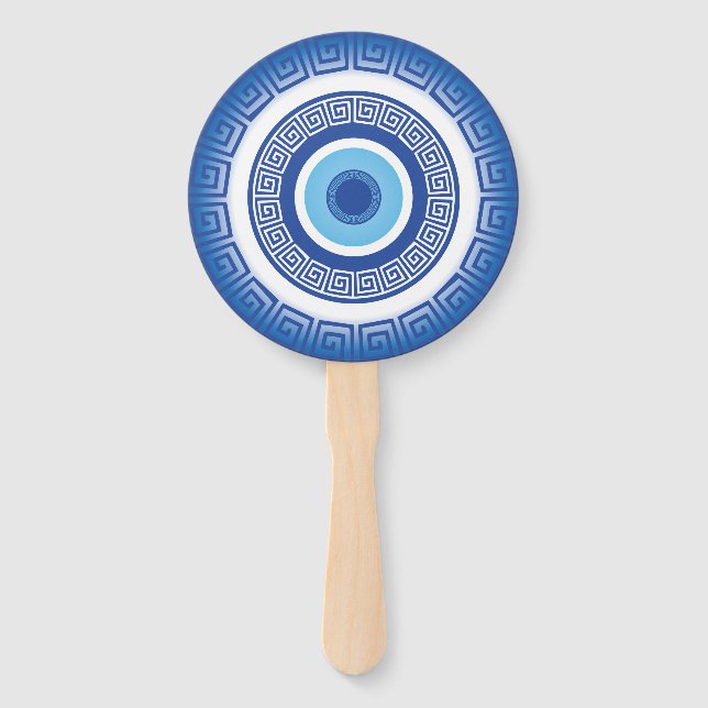Greek Evil Eye In Greek Key Hand Fan (Front)