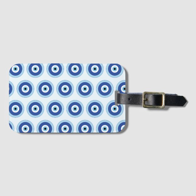 Greek Evil Eye In Greek Key Luggage Tag (Front Horizontal)