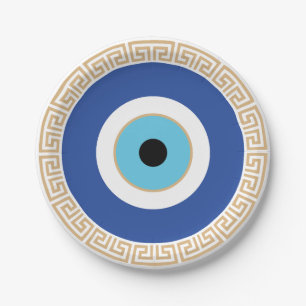 Greek Evil Eye In Greek Key Paper Plate