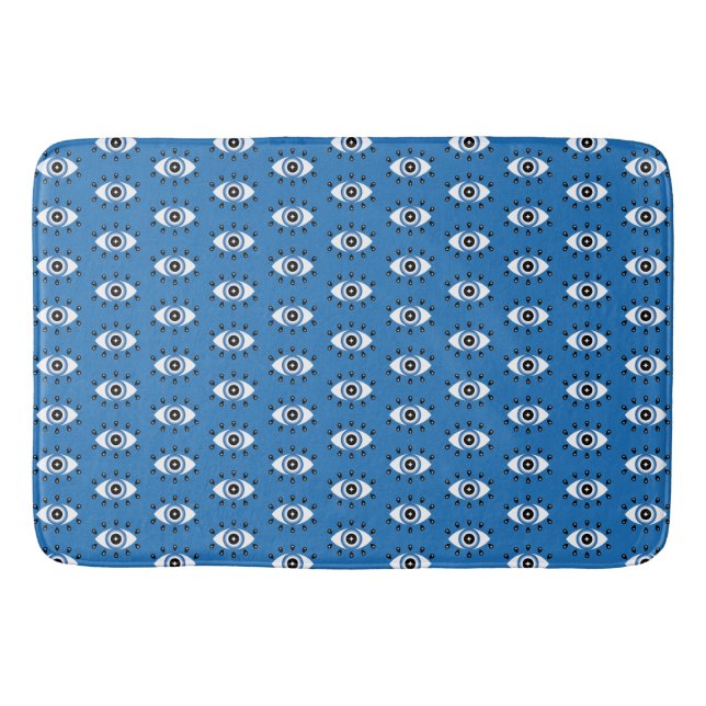 Greek Evil Eye Pattern Blue Black White Bath Mat (Front)
