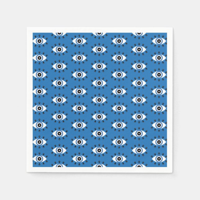 Greek Evil Eye Pattern Blue Black White Napkin (Front)