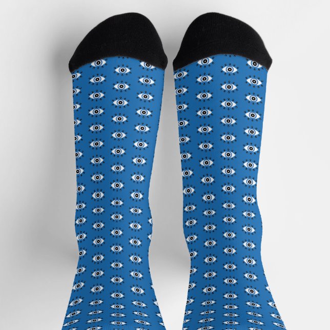 Greek Evil Eye Pattern Blue Black White Socks (Top)