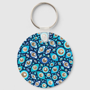 Greek Evil Eye pattern Blues and Gold #2 Key Ring