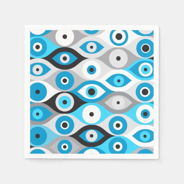 Greek Evil Eye pattern Blues and Greys Napkin (Front)