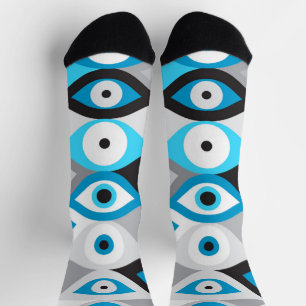Greek Evil Eye pattern Blues and Greys Socks