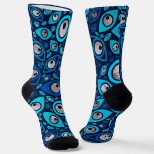 Greek Evil Eye pattern Blues and Silver  Socks