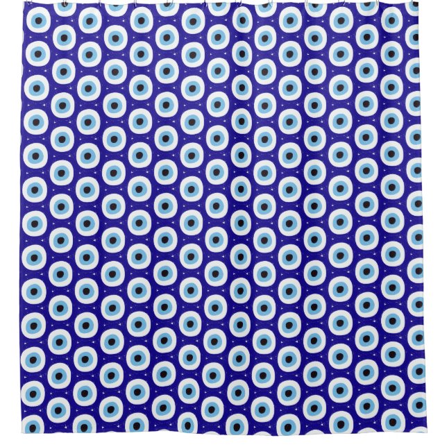Greek Evil Eye Pattern Distressed Design Shower Curtain (Front)