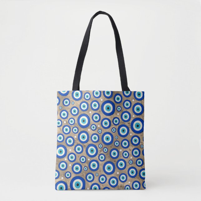 Greek Evil Eye pattern pastel gold background Tote Bag (Front)
