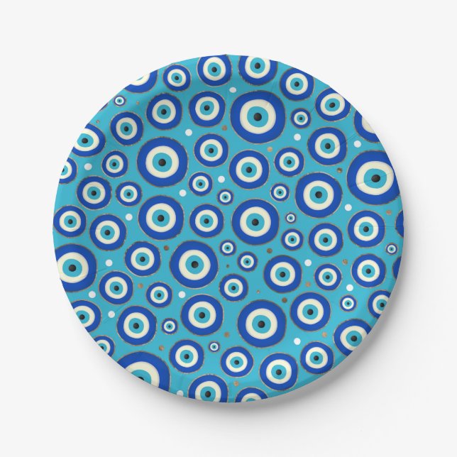 Greek Evil Eye pattern with golden accents Paper Plate (Front)