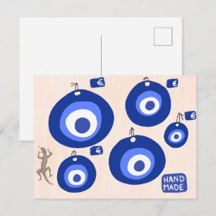 Greek evil eye traditional decor with lizzard holiday postcard