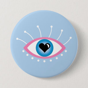 Greek Evil Eye With Eyelashes Pink Blue 7.5 Cm Round Badge