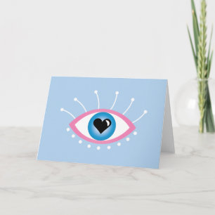 Greek Evil Eye With Eyelashes Pink Blue  Card