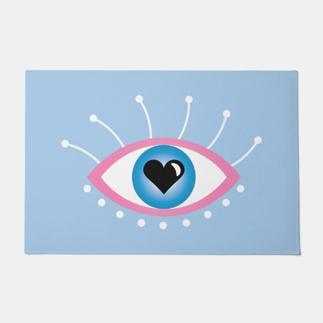 Greek Evil Eye With Eyelashes Pink Blue  Doormat (Front)