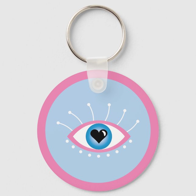 Greek Evil Eye With Eyelashes Pink Blue  Key Ring (Front)