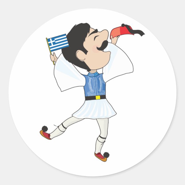 Greek Evzone dancing with Flag Classic Round Sticker (Front)