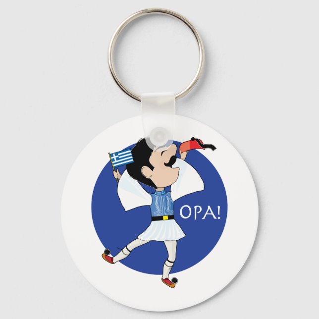 Greek Evzone dancing with Flag OPA! Key Ring (Front)