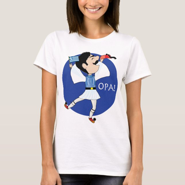Greek Evzone dancing with Flag OPA! T-Shirt (Front)